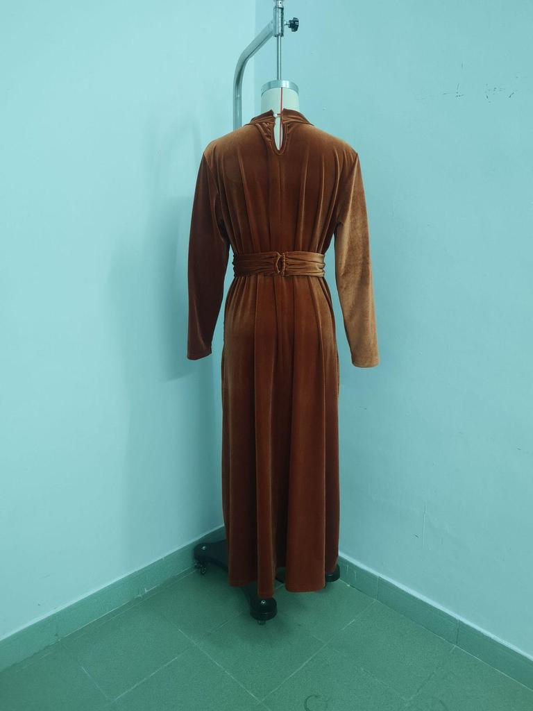 2025 Женское элегантное платье из золотого бархата с длинными рукавами, приталенное, с пышной юбкой, для осени/зимы