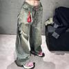 Женские джинсы с высокой талией и широкими штанинами Y2K American Vintage Mottled Totem Print Baggy Jeans, женские джинсы Harajuku Trendy Hip Hop Jeans