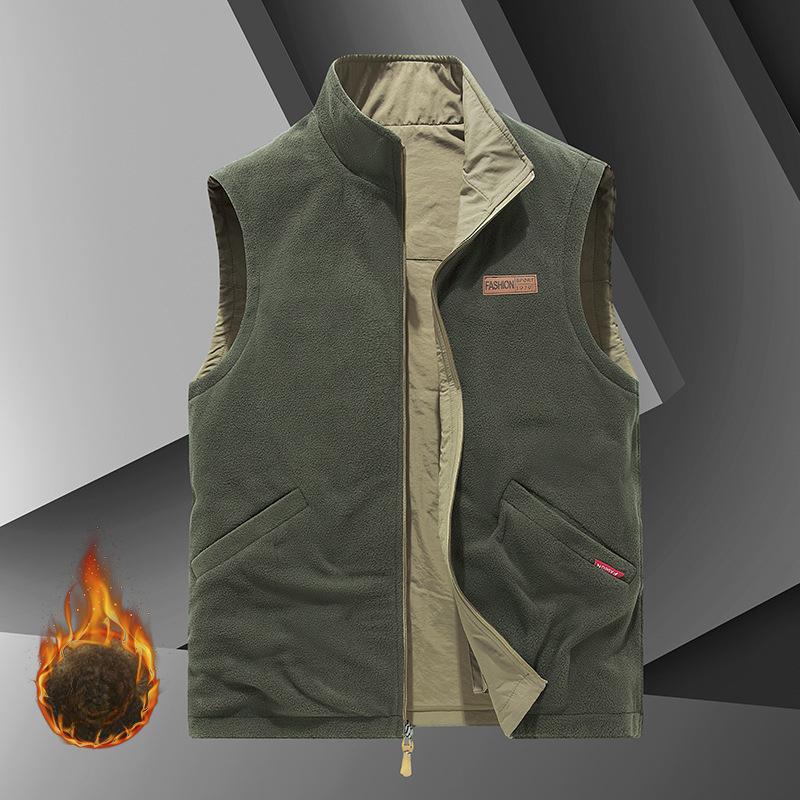 Autumn and Winter Fleece Jacket, Men's Thickened Multi-bag Vest, Warm Vest, Wear Quick-drying Vest On Both Sides