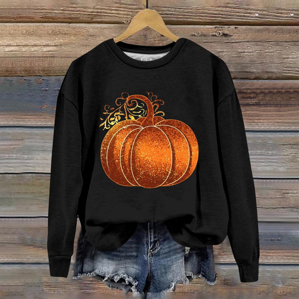 Женская мода Хэллоуин с длинным рукавом с принтом Свободная толстовка с круглым вырезом Топ