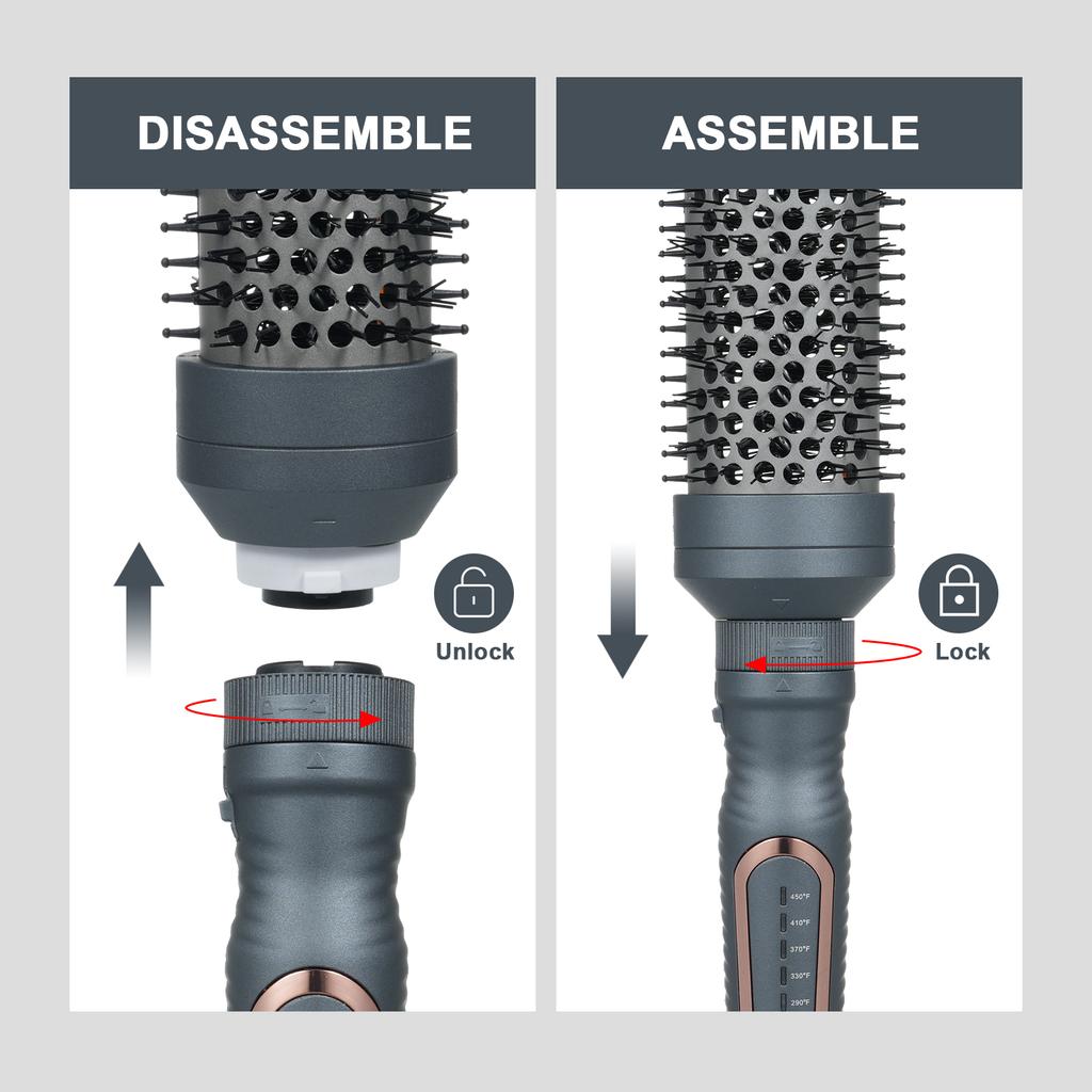 Набор щеток для укладки горячим воздухом и контроля завивания с 3 съемными щетками для завивки