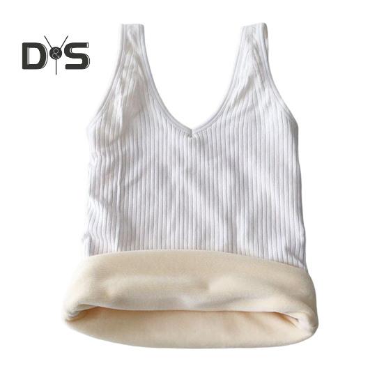 Winter Women Thermal Vest Seamless Thick Plush Fast Temperature Lock V Neck Slim Fit Elastic Sleeveless Inner Wear Bottoming Tank Top