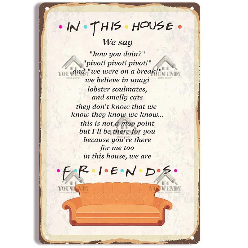 Кофе из Центральной кофейни «Друзья», Винтажная металлическая жестяная вывеска, Декоративная табличка, Ретро тарелка Кафе Кухня Гостиная Бар Постер, UW83