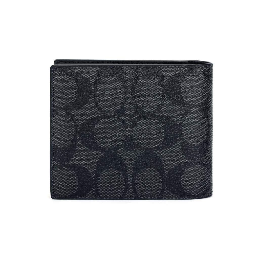 COACH Canvas Card Holder Wallet Mens Black Antique Nickel