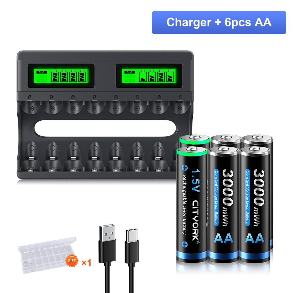 8slot LCD Smart 1.5V Li-ion Battery Charger+1.5V AA AAA Li-ion Rechargeable Battery