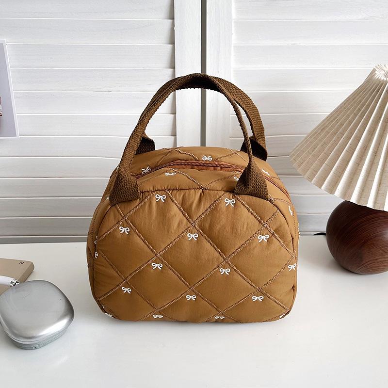 Stitching Embroidery Butterfly Knot Handbag Simple Style Soft Cotton Commuter Lunch Box Bag Student Handheld Bag Pouch
