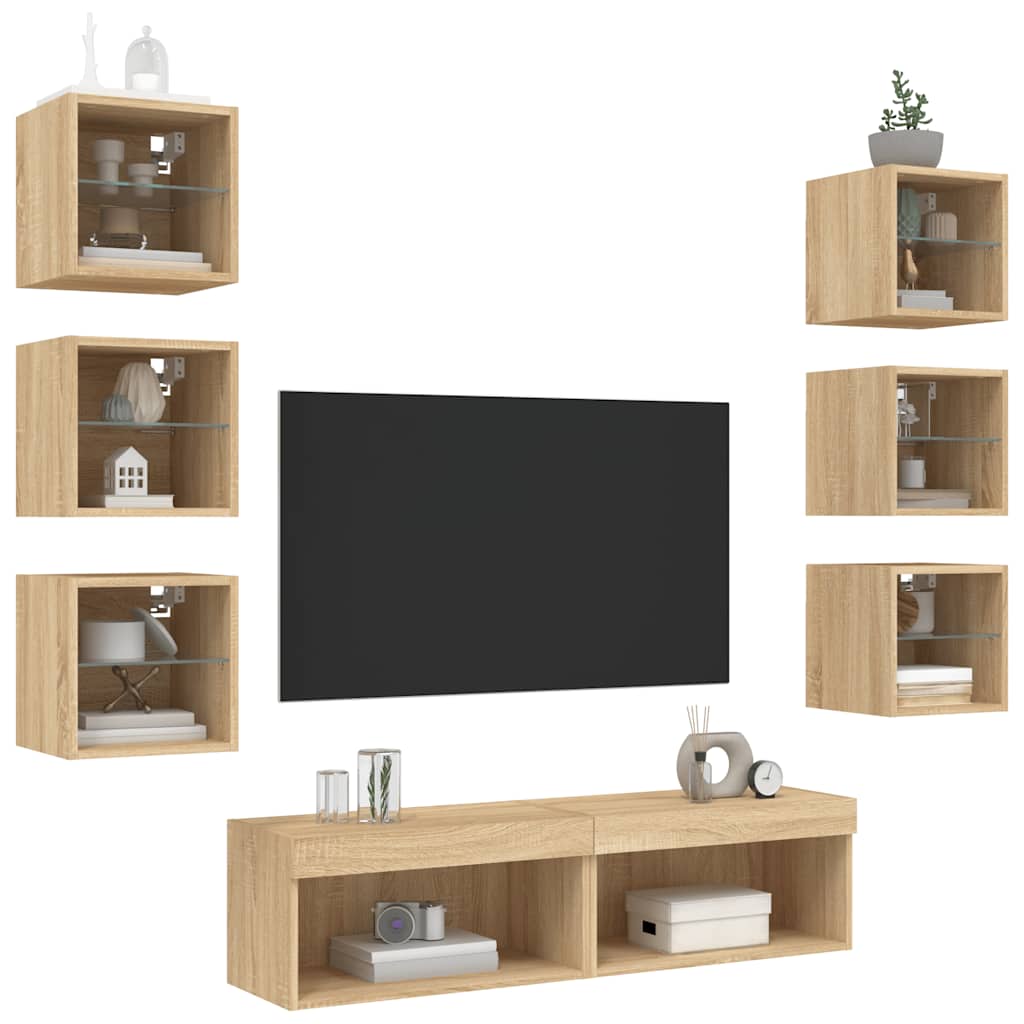 8-Częściowy Zestaw Mebli Tv Z Led, Dąb Sonoma