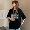 Летняя одежда с принтом, корейская женская новая футболка с круглым вырезом и надписью, повседневная футболка с короткими рукавами для женщин, свободная одежда для пар студентов