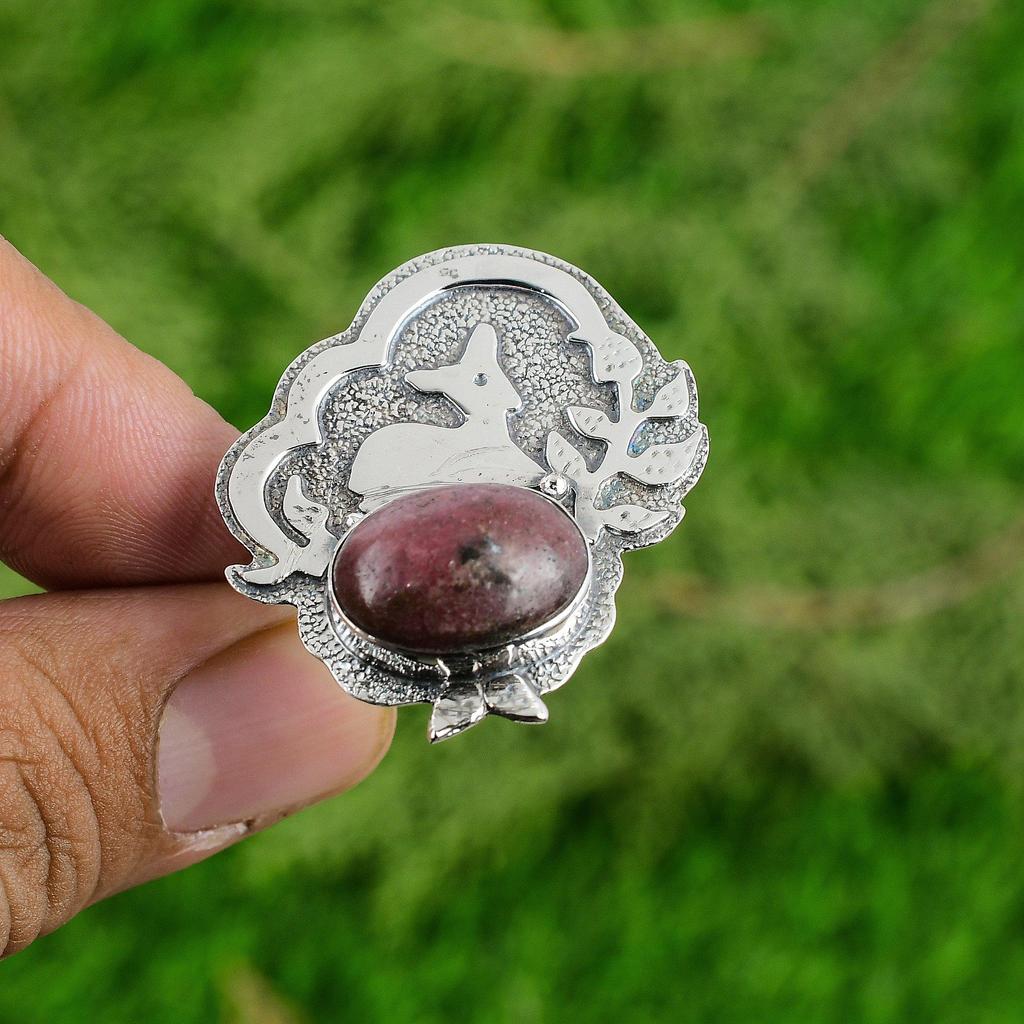 Mothers day Deal 925 Silver Rhodonite Gemstone Anniversary Bezel Statement Ring