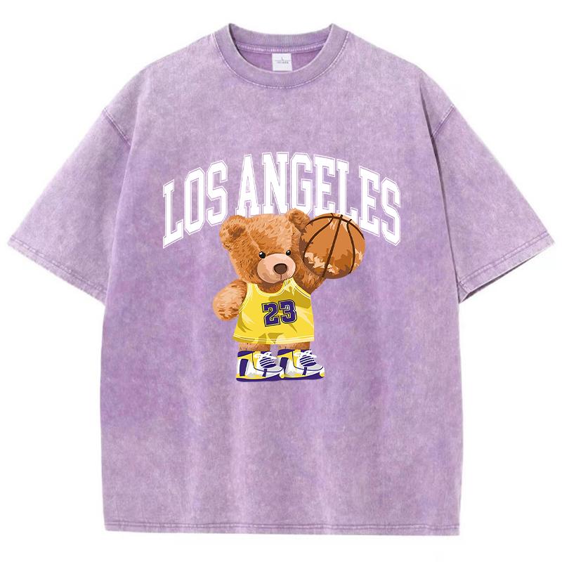 Летняя женская хлопковая стираная футболка Los Angeles 23 Basketball Teddy Bear Printed Tee Shirt Loose O-Neck Tops Female Clothing