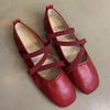 French Retro Elegant Women Flat Shoes 2025 Mary Jane New Round Toe Temperament Ballet Shoes Cross Buckle Shallow Soft Sole Shoes