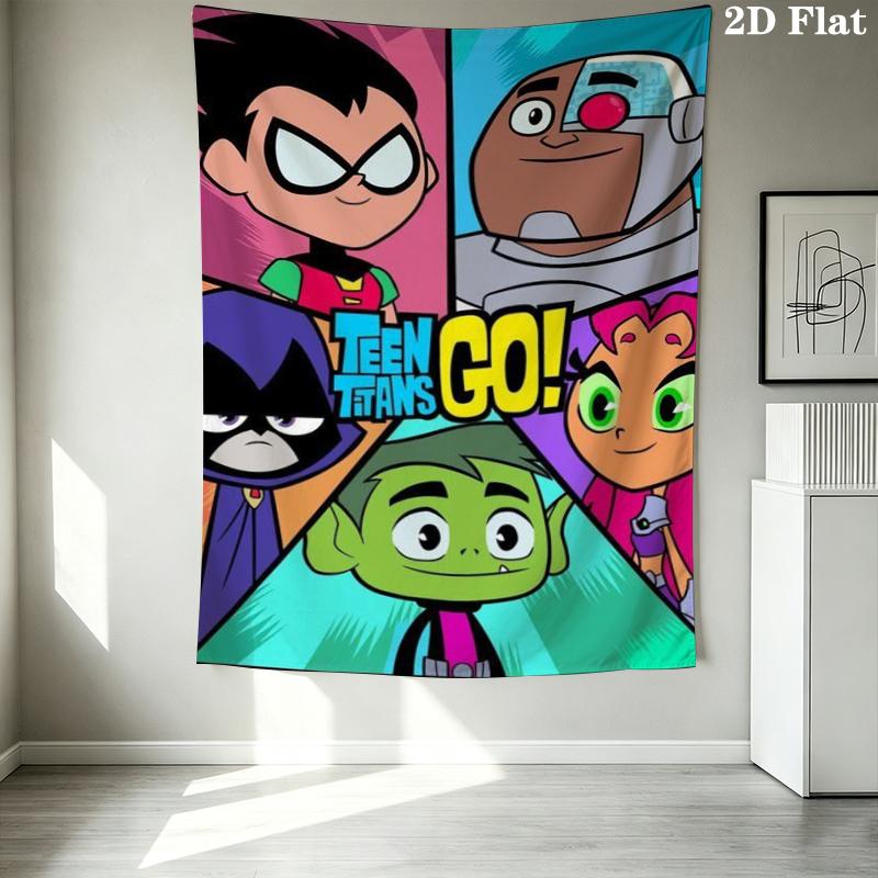 Teen Titans Wall Tapestry Aesthetic Wall Hanging Printed Fabric Blanket Decorative Tapestries For Bedroom Living Room Home Decor