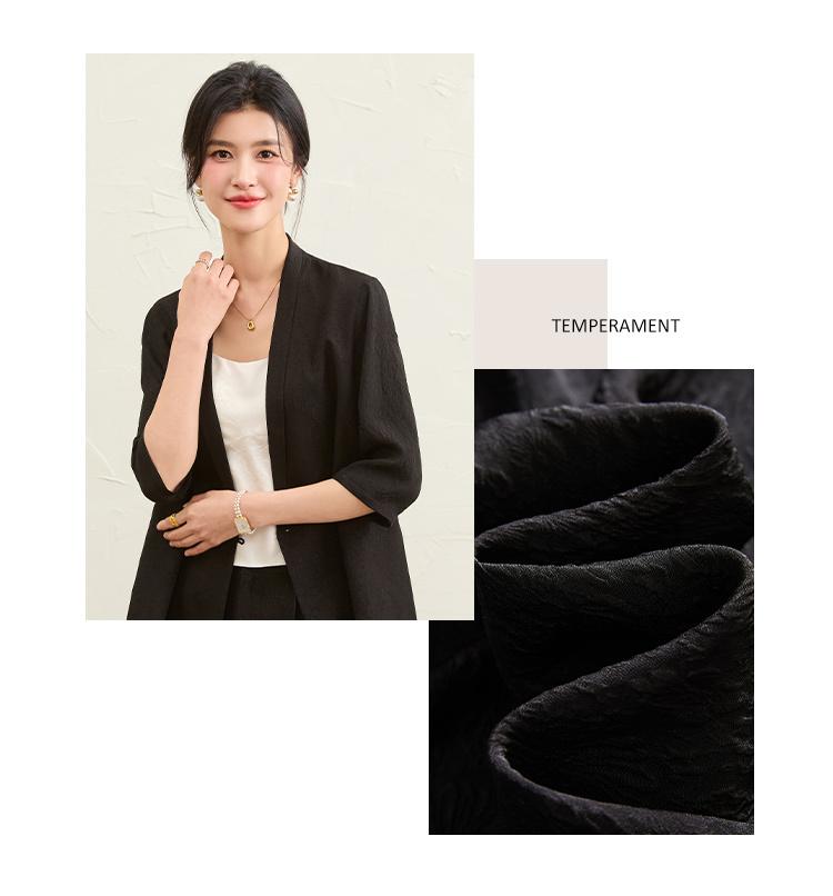 Spring 2025 New Collar Solid Color Seven Quarter Sleeve Women's Cardigan Jacket
