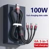 Кабель для передачи данных «три в одном», 100 Вт, подходит для Apple Type-C, кабель для зарядки телефона Android, 6A, один-три