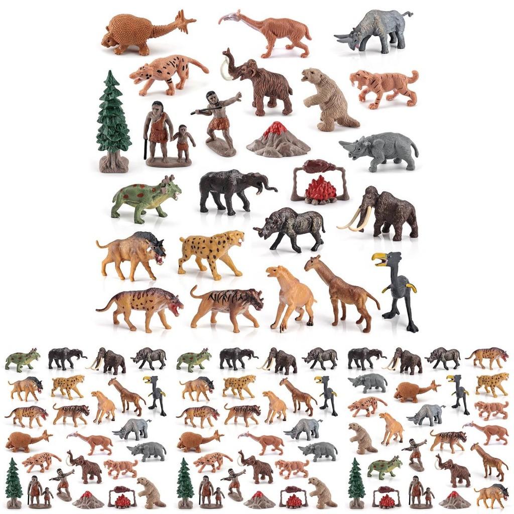 Detailed 24 Pieces Pvc Prehistoric Animals Model Set Featuring Megatherium And Sabertooth Tiger