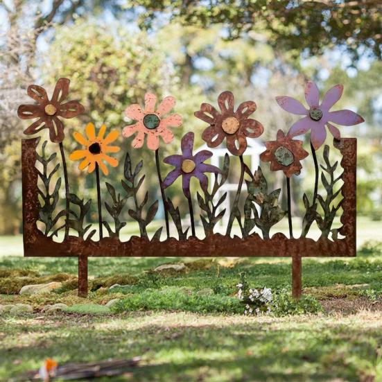Декоративный колышек для цветочной клумбы с ржавчиной, погодоустойчивый, для помещений и улицы, для двора, газона, патио, дорожки, металлический знак-силуэт цветка, колышек-украшение