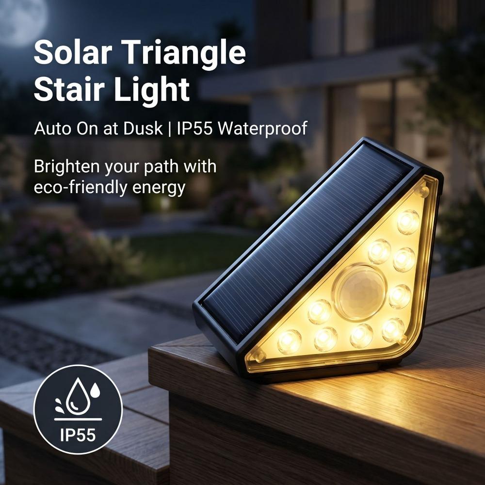 2 pcs Solar LED Stair Light Fence Triangle Pathway Deck Lamp Outdoor Garden Decorative Yard Porch Front Door Driveway Lighting