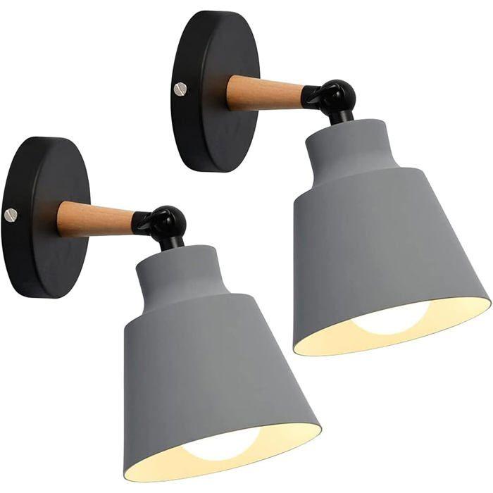 Applique murale - AIMOONSA - Pack 2 - Gris - E27 réglable 180° - Métal et bois
