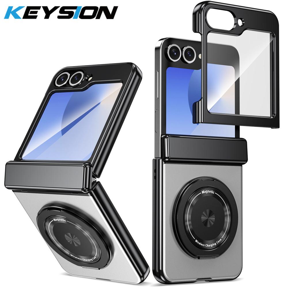KEYSION Вращающийся на 360 ° магнитный чехол-кольцо MagSafe для Samsung Galaxy Z Flip 6 5 4 3 шарнирный чехол для телефона с защитой экрана