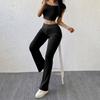 Women's 2 Piece Lounge Outfits Short Sleeve Crop Top High Waisted Flared Pants Workout Suit Casual Bell Bottom Sweatsuit for Yoga Fitness