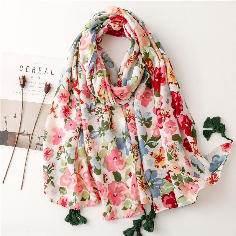 Мода Женский Весенне-Осенний Вискозный Шарф Шаль Прелестный Леопардовый Цветочный Кисточки Пашмина Стола Накидка Эшарп Платки Мусульманский Хиджаб