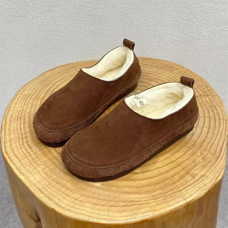 Fashion 2024 Winter New Pure Wool Genuine Leather Warm Shoes Flat Bottomed Soft Cowhide Thickened Women's Cotton Shoes