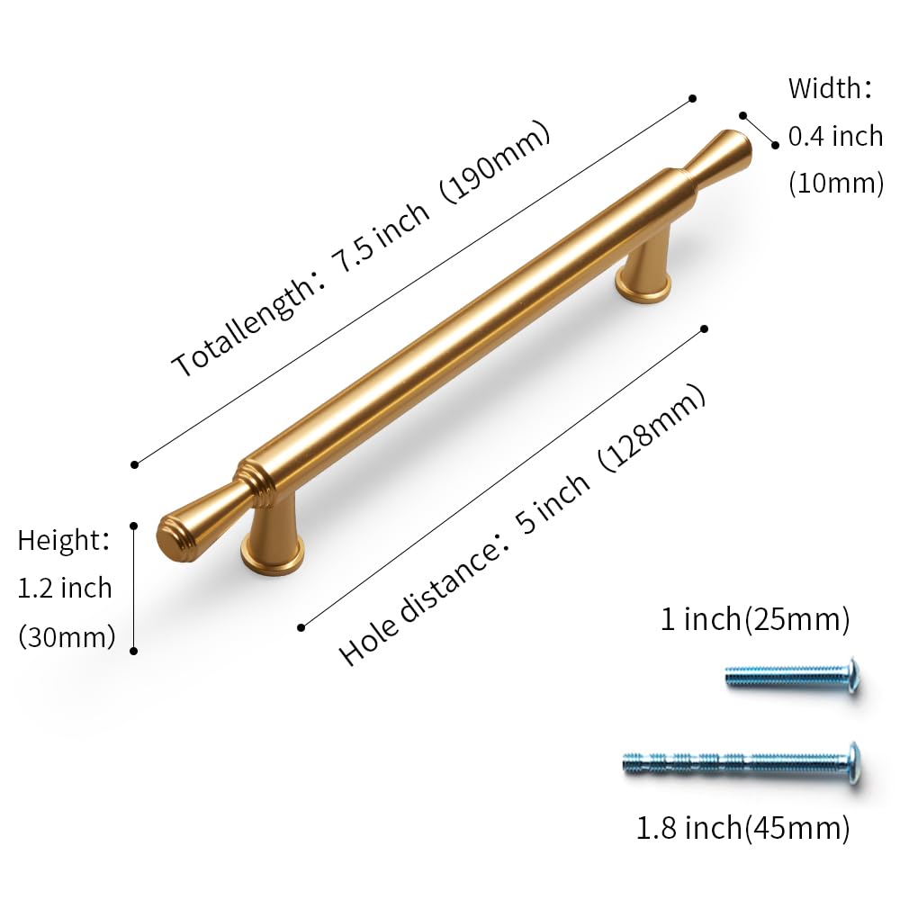 Cabinet Handles 128mm Aluminum Alloy Kitchen Drawer Pulls Gold Finish 10-Pack for Kitchen Cabinets and Furniture