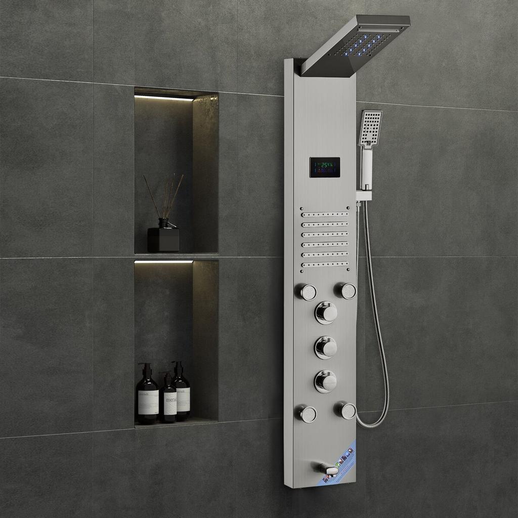 Shower Panel Tower System 6 Modes Hydroelectricity LED Stainless Steel