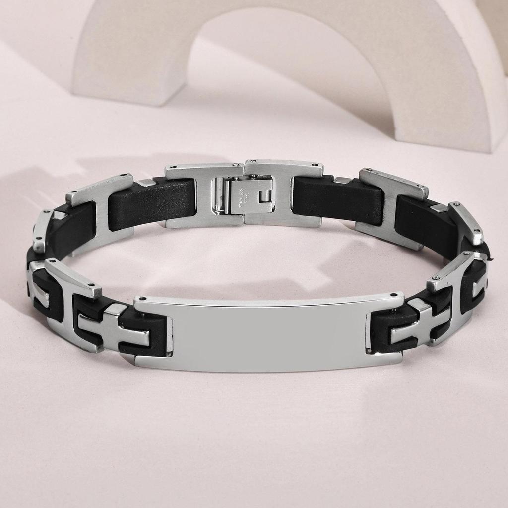 Titanium Steel Silicone Curved Bracelet for Men - Engravable Jewelry Accessory