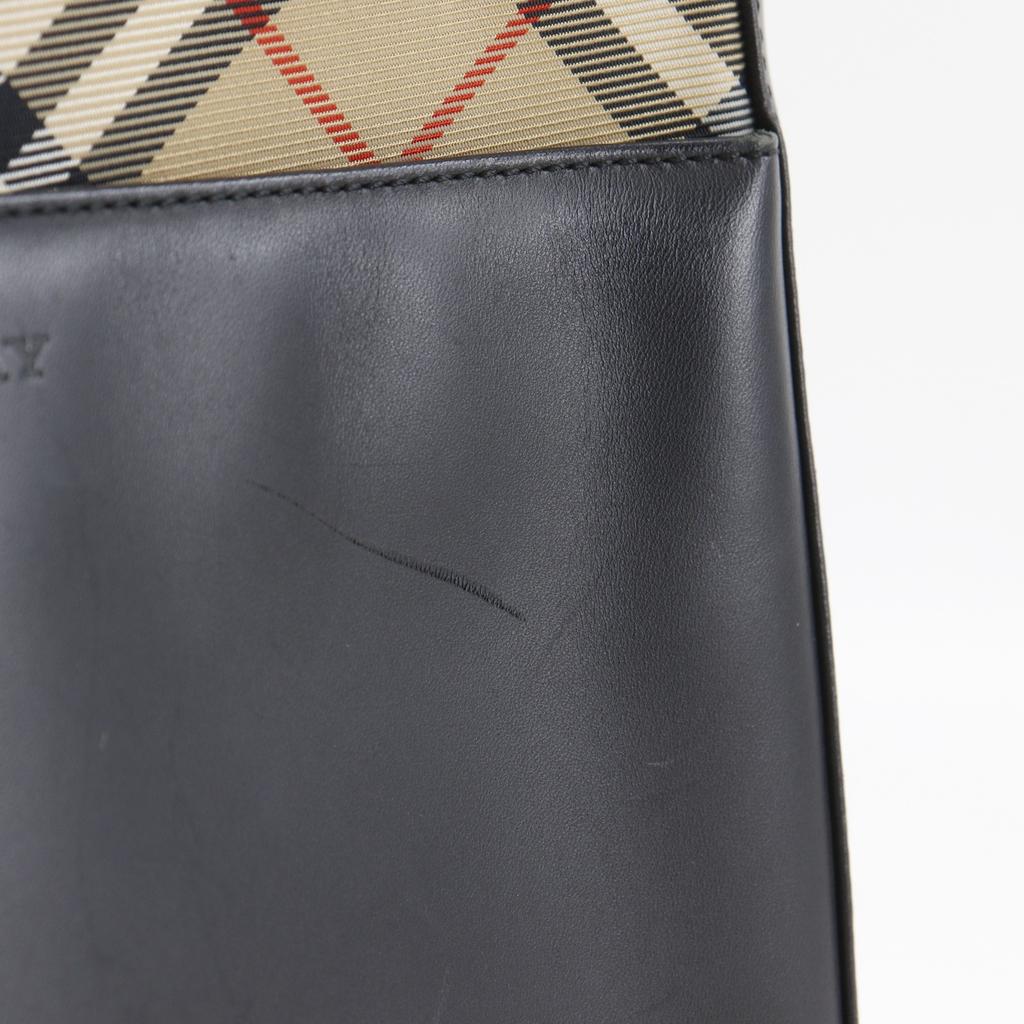 BURBERRY Nova Check Tote Bag black leather/Nylon canvas Women Used