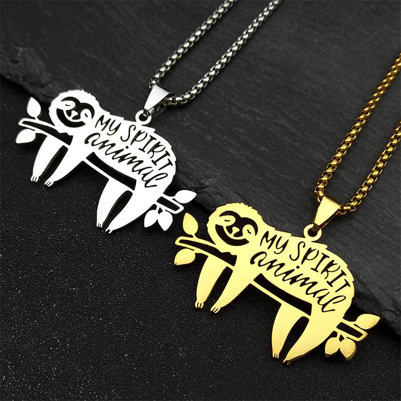 Cute Sleep Sloth Necklace For Women Men Stainless Steel Gold Silver Color My Spirit Animal Branch Chain Jewelry Gifts Collar