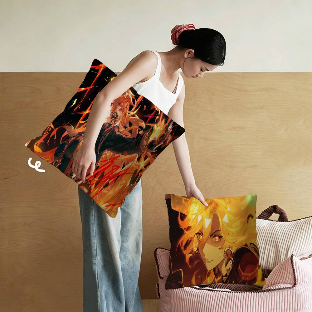 Genshin Impact Mavuika Pillow Anime Pillow Sofa Bed Head Pillow Cover Cushion Cover 45x45 cm Fashion