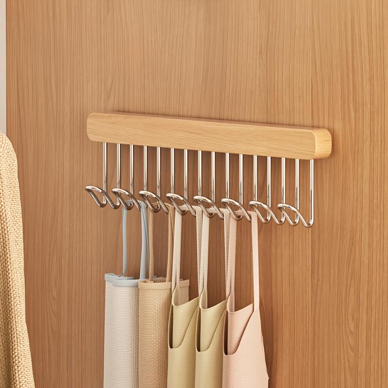 Multifunctional Retractable Wooden Hangers with Retractable Hooks - Versatile for Clothing and Kitchen Storage