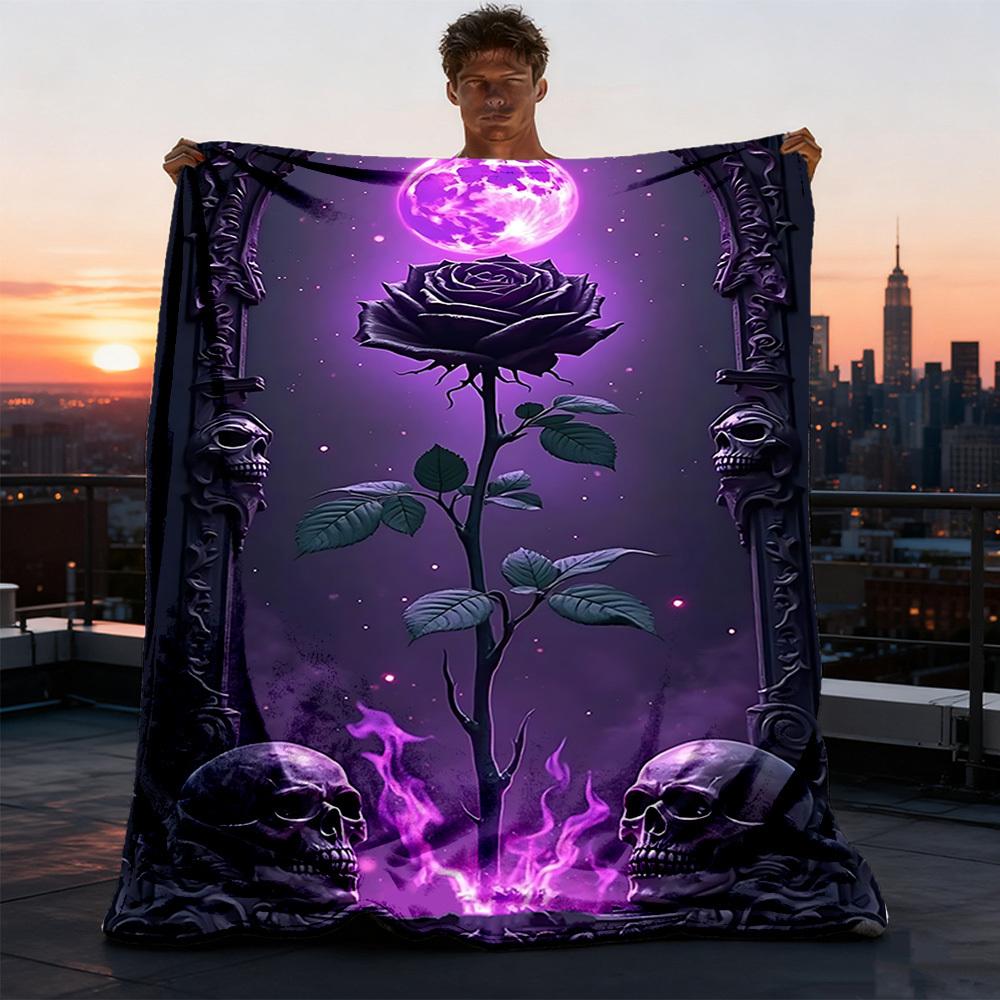 1pc Gothic Rose Outdoor Blanket - Lightweight Flannel Throw For Travel, Camping, Gifts For Family Or Friends yy251114185