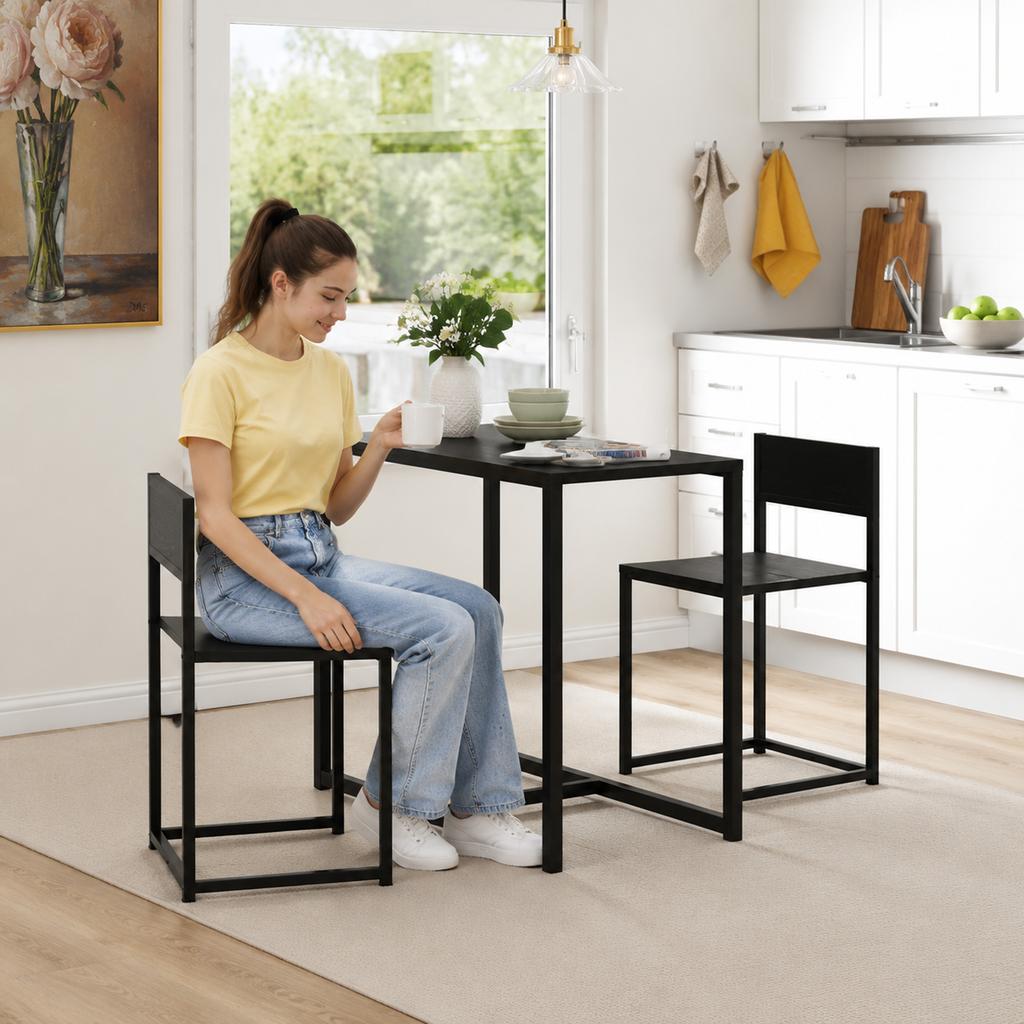 Dining Table And Chairs Set 2 Dining Room Sets Rectangular Space Saving Table And 2 Chairs For Compact Kitchens Steel Frame Black