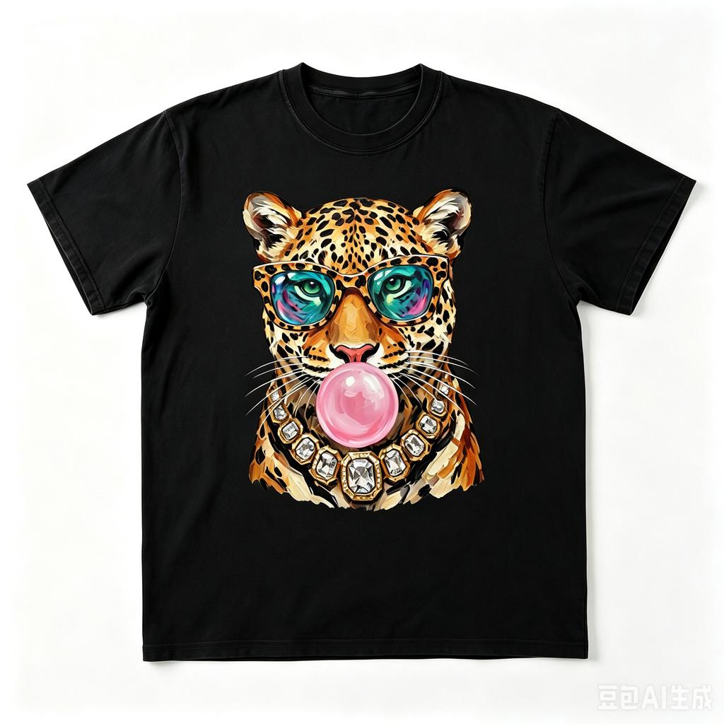 pc Trendy Leopard Bubblegum Sunglasses Big Cat Cotton T shirt Unisex Unisex Women Kids Summer Streetwear Casual Short Sleeve Tops