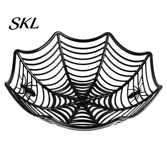 Decorative Spider Web Dish Halloween Basket, Plastic Cobweb Design Fruit Serving Bowl, Treat Spooky Decor or Trick Candy Holder for Dinner Table,