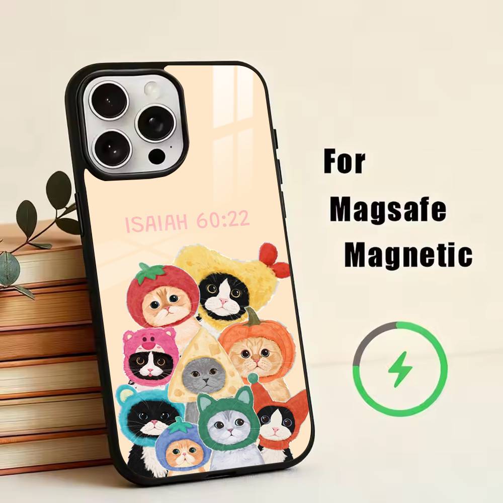 D-Cute cat  Phone Case For iPhone17,16,15,14,13,12,11 Plus,Pro Magnetic with Magsafe Wireless Charging
