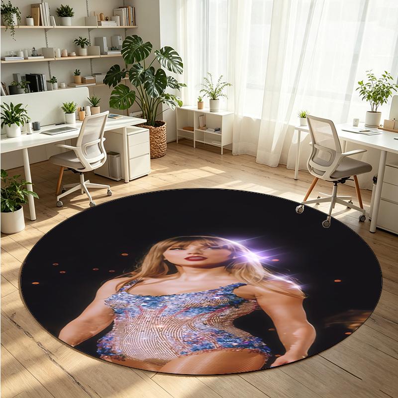Taylor Swift Printed Round Crystal Velvet Rug Soft Non Slip Floor Carpet For Bedroom Holiday Gift