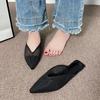 Hollow Mesh Flat Shoes Fashion Pointed Toe Half-pack Slippers New Summer Comfortable Square Heel Women's Shoes Large Size