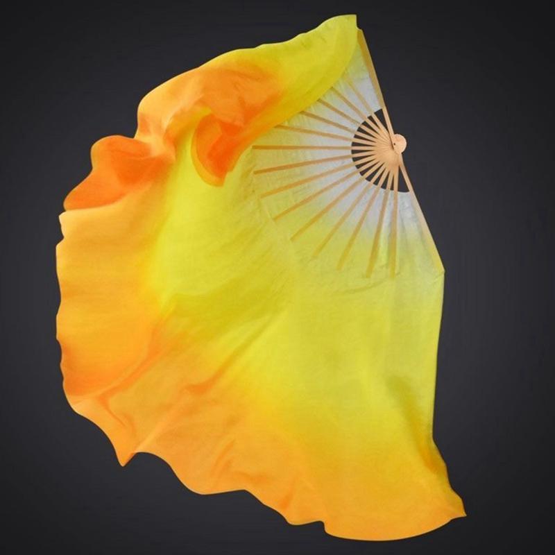 1 шт. Профессиональный 100% натуральный шелковый веер, китайский народный веер, шелковый веер, реквизит для танца живота, веера, градиент, белый/желтый/оранжевый