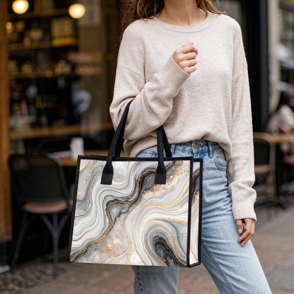 Marble Pattern Tote Bag Fashion Daily Handbag for Women Portable Versatile Casual Shoulder Bag for Shopping Work Travel