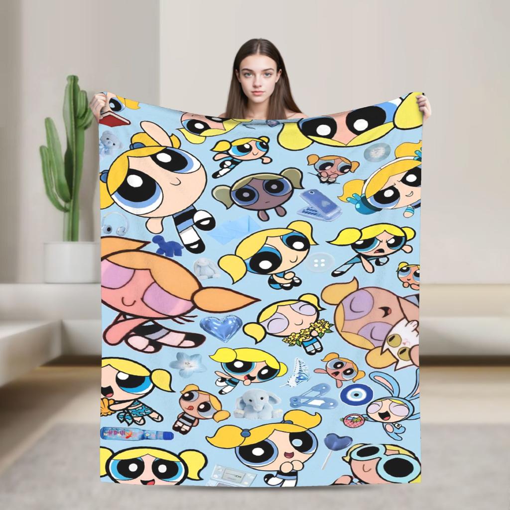 P-Power-puffs Comedy Cartoon Girl Knitted blankets Flannel Super Warm Throw blanket for Bedroom Sofa Bedroom Quilt