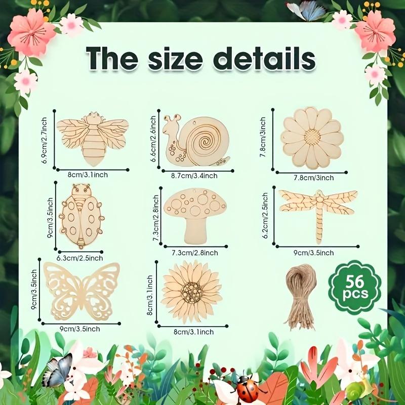 56-Piece "Exquisite Charm" Wooden Butterfly & Flower Paper Cut Set - Blank DIY Painting Crafts, Ideal for Home Decor