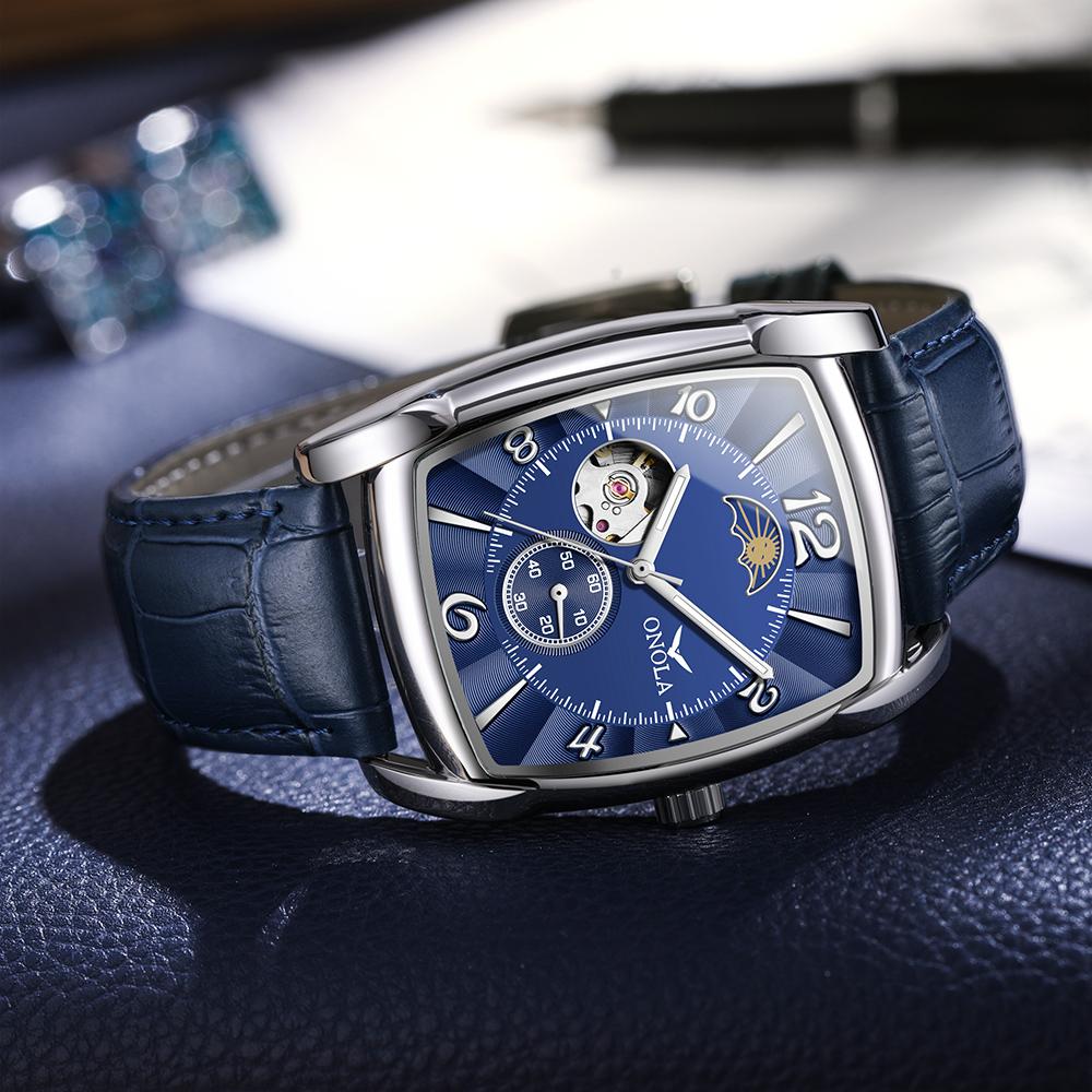 Luxury Fashion Mens Watches Luminous Square Mechanical Wristwatch Hollow Skeleton Business Waterproof Male Automatic Watch Men