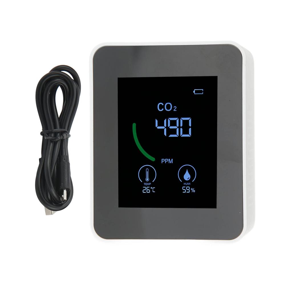 CO2 Meter with Temperature and Humidity Large Ventilated USB for Use High-Precision Detection, 3-in-1 Screen, Stable, Design, Charging,