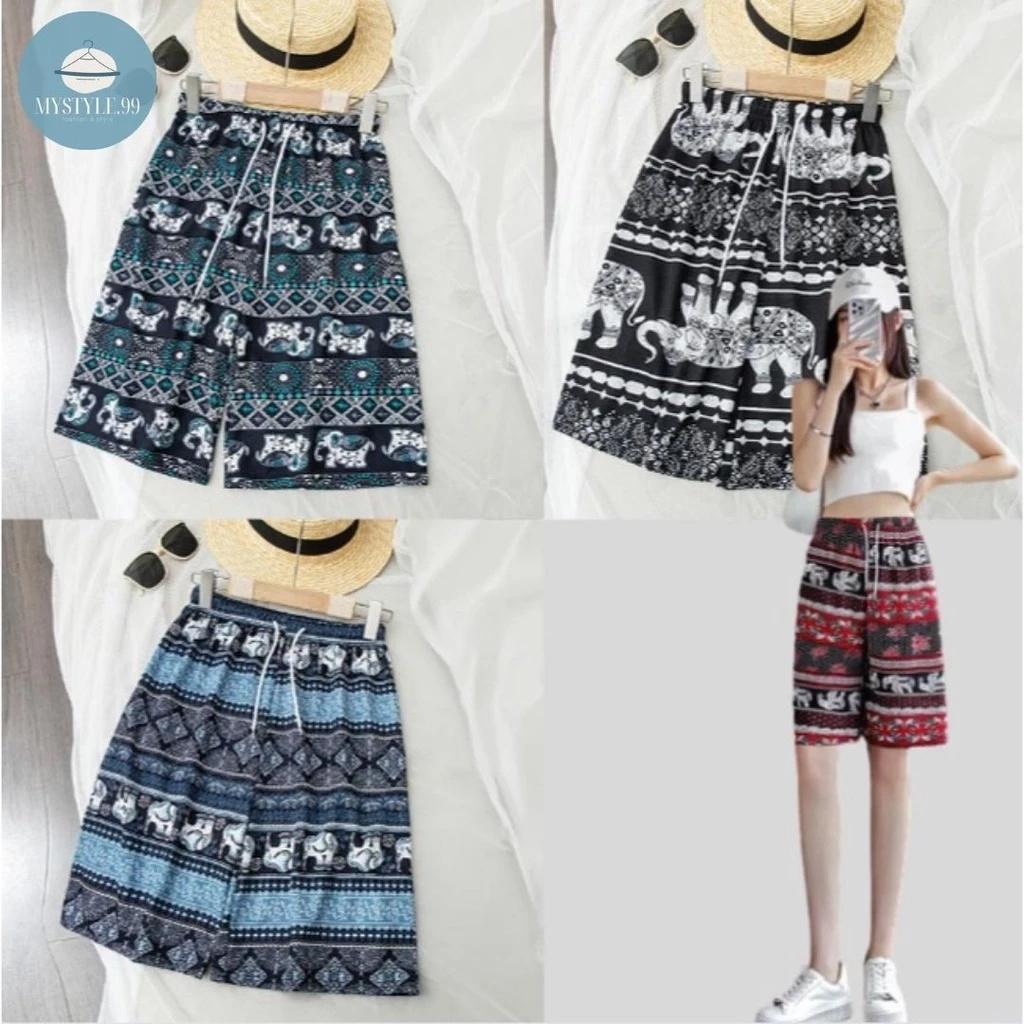 Шорты Штаны Слоны Повседневные Регулируемые Эластичная Высокая Посадка Шнурок Женские Мужские Унисекс Принт Таиланд Уличная Одежда Пляжные Богемные Ретро Винтажные Бохо