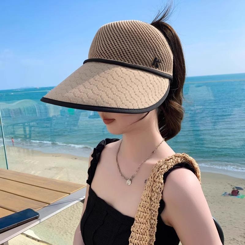 Summer sun hat women's beach breathable anti-ultraviolet cool hat versatile ponytail sun protection empty top hat