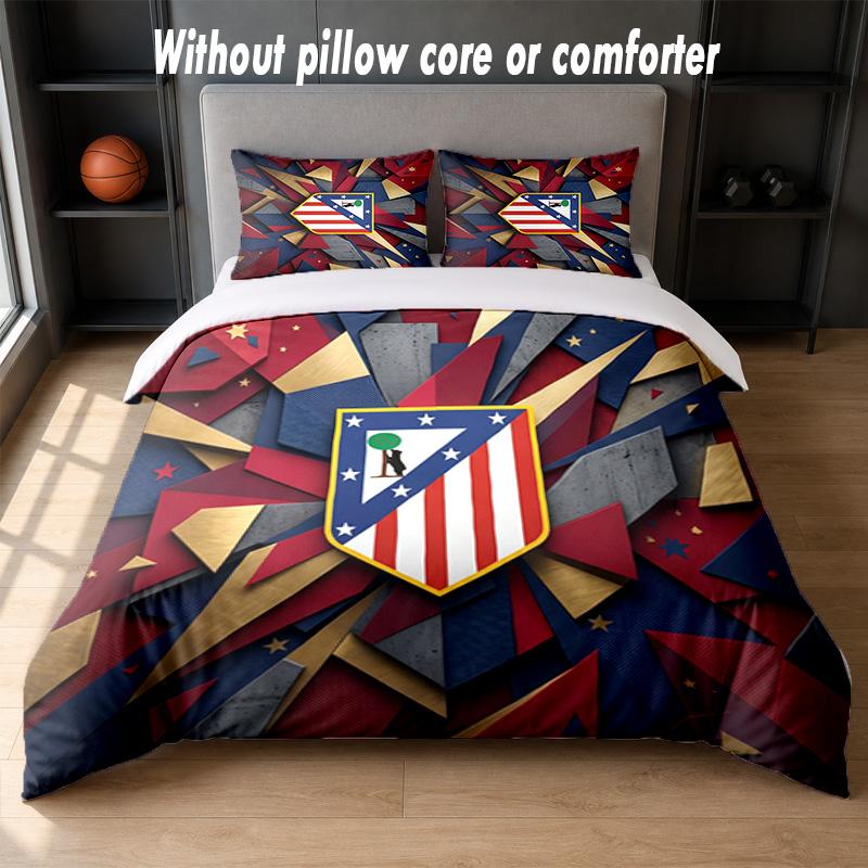 Atletico Madrid Design Bed Bedding Set 1 Duvet Cover + 2 Pillowcases Soft Breathable Household Bed Linens