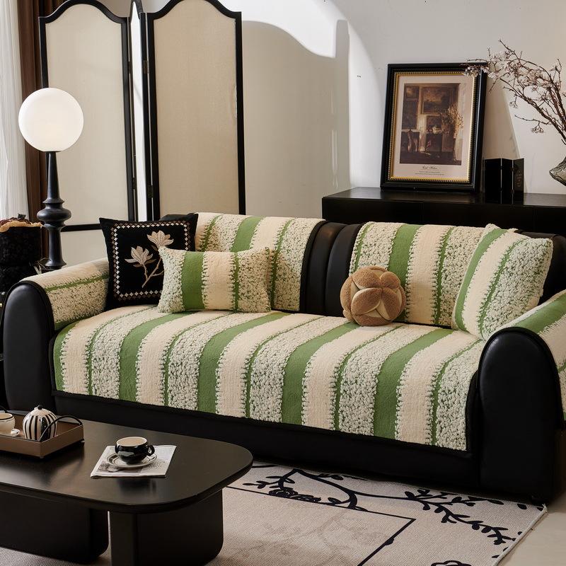 Sofa Cushion New Thousand Bird Grid Thickened Plush Seat Cushion High-End Non-Slip Leather Sofa Cover Winter Cover